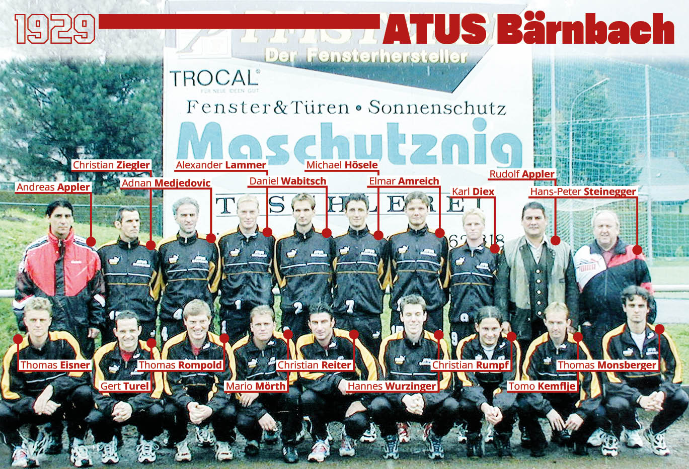 ATUS-Kampfmannschaft rund um die Jahrtausendwende mit Namensbeschriftungen