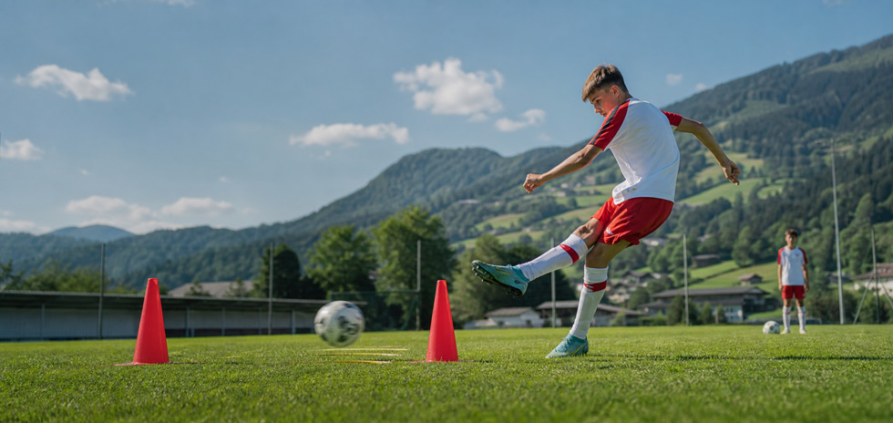 Fußballer bei einer Übung zur Passgenauigkeit